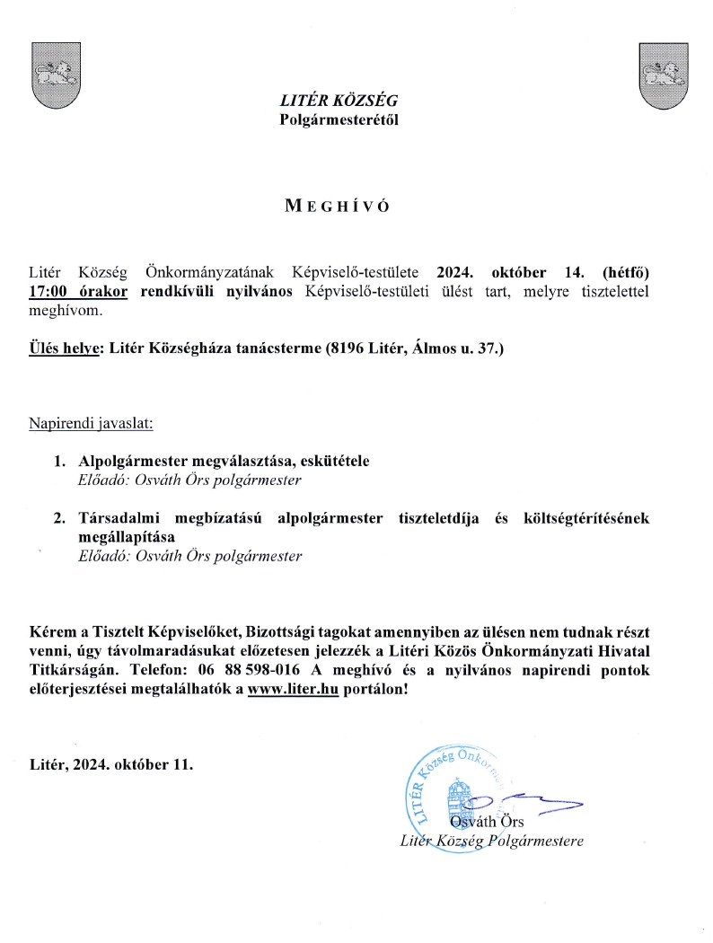 Képviselő-testületi ülés - 2024.10.14.