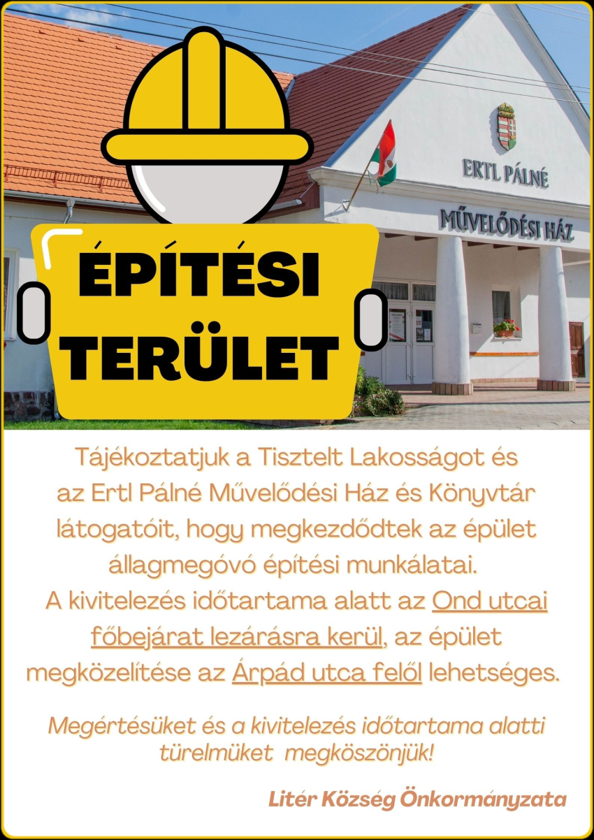 Tájékoztató - Művelődési ház építési terület!