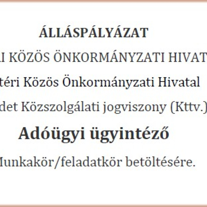 Álláspályázat - Adóügyi ügyintéző!