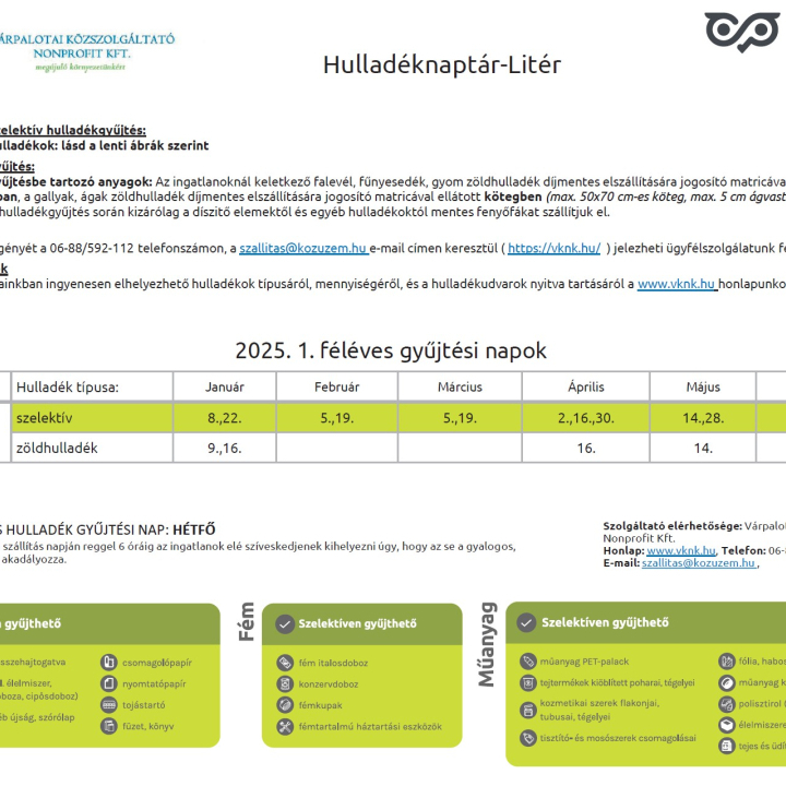 Hulladéknaptár 2025. I. félév